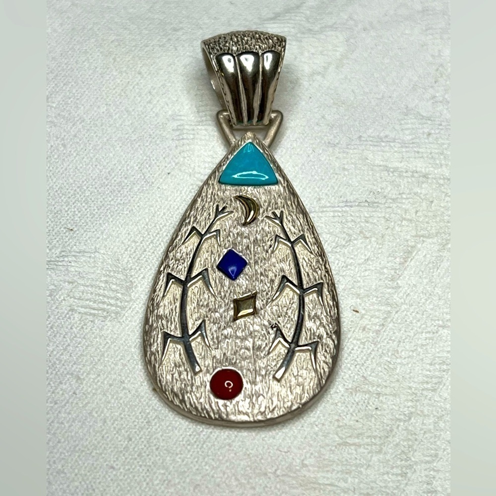 Andrew Redhorse Alvarez Sterling Silver Tufa Cast Pendant with 14k Gold Accents